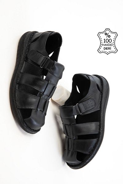 SOHO Black Genuine Leather Men's Sandals 20714