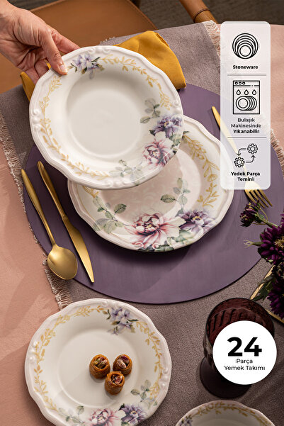 Emsan Flory Stoneware 24 Parça 6 Kişilik Yemek Takımı