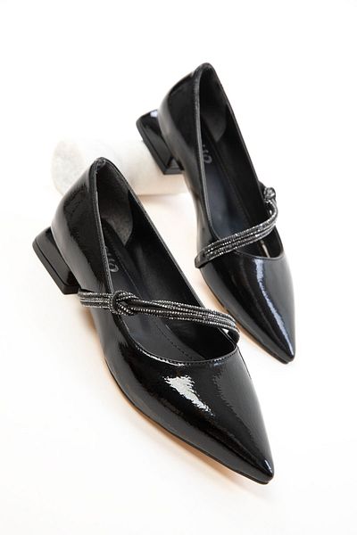 SOHO Black Matte Patent Leather Women's Classic Heeled Shoes 19881
