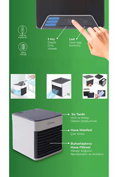 Kiwi Kfan-7613 3'ü 1 Arada Portatif Led Işıklı İyonizer Hava Soğutucu Nemlendirici ve Temizleyici