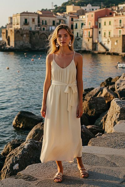 Trendyol Collection Μπεζ Maxi Υφαντό Φόρεμα Παραλίας TBESS25EL00086