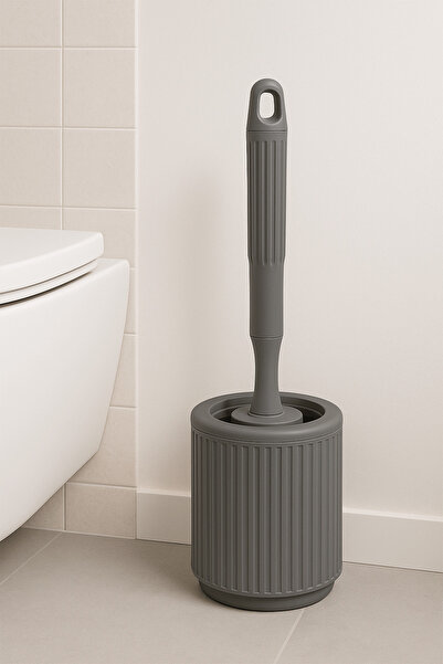 Sas Haus Lines Serisi Gri Banyo Seti, 5 Parça Oval Akrilik 4 Litre Çöp Kovası, Sabunluk, Fırçalık Takımı