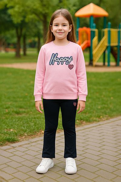 TRENDYOLKIDS Rózsaszín*001 szlogen kötött alsó-felső készlet TKDAW25AU00034