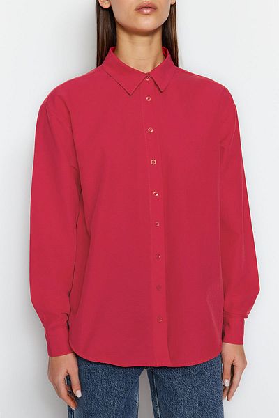 Trendyol Collection Tkaná košile s volným střihem s květem granátového jablka TWOAW20GO0107
