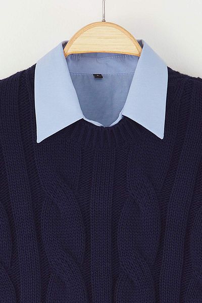 Trendyol Collection Navy Blue Shirt Garnished Detailed Crop Knitwear Sweater Twoaw26Kz00047