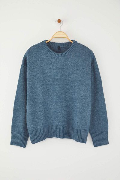 Trendyol Collection Pulover tricotat cu decolteu lat Indigo TWOAW25KZ00168