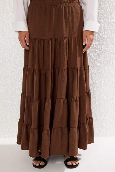 Trendyol Collection Barna pamut texturált szövet Maxi méretű bohém szőtt szoknya TWOSS25ET00029