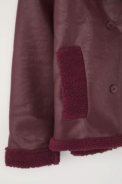 Trendyol Collection Burgundy Plush Detailed Faux Leather Biker Jacket Plus Size Coats Twoaw26Aw00014