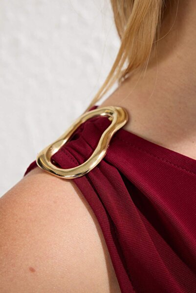 Trendyol Collection Burgundy Accessory Detailed Fitted/Fitted Stretch Knitted Blouse Twoss25Bz00043