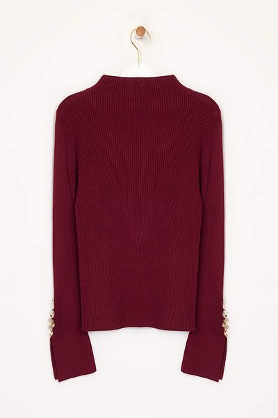 Trendyol Collection Burgunderroter Pullover mit Ärmelspitze TWOAW24KZ00309
