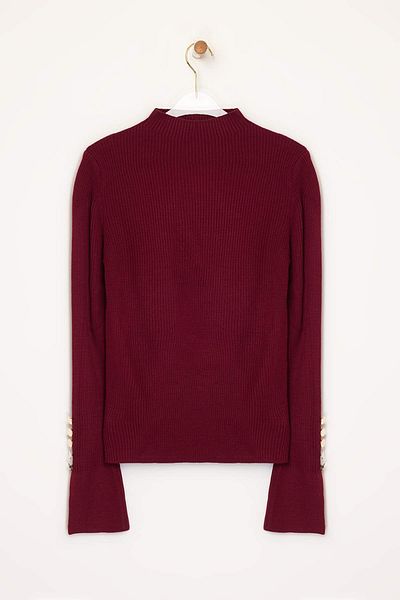 Trendyol Collection Burgunderroter Pullover mit Ärmelspitze TWOAW24KZ00309