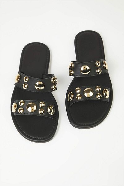 TRENDYOL SHOES Black Troc Detailed Fence Banded Women's Stylish Slippers Takss25Te00058