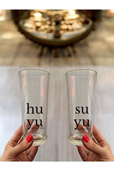 VRHediye Huyu Huyuma Denk Suyu Suyuma Denk Yazılı 2 Adet Cam Rakı Bardağı - Hediyelik Ürün