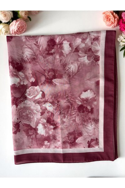 Lavena scarfs Flora Series Floral Pattern Cotton Digital Soft Shawl - Dusty Rose