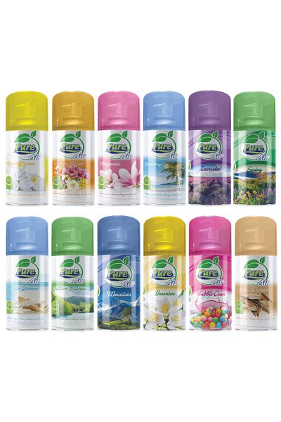 pure air Set of 12 x Room Air Freshener Refills, 210 ml, Assorted Fragrances