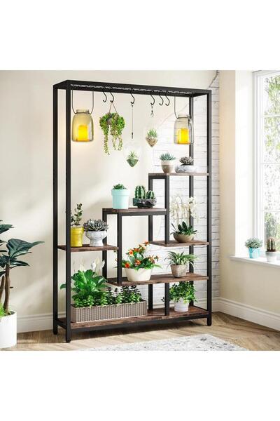 mavitrendd Metal Ahşap Çiçeklik Rafı, Metal Kitaplık, Ev Dekorasyon Rafı, Mut...