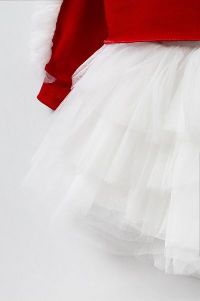 Magu Pink Cotton Ruffle Sweatshirt Tulle Skirt Bottom-Top Set Girl