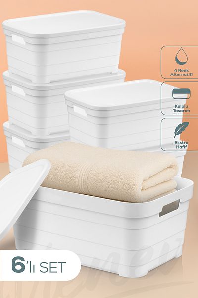 Vienev 10.8 Liter Storage Box with 6 Covers White