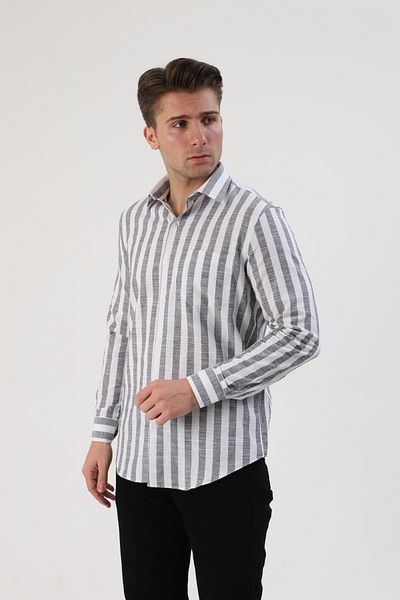 Piola Club Мъжка риза Regular Fit с джобове, ленен вид, 100% памук (черна)