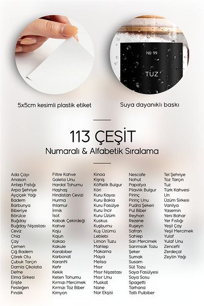 ANGARYA Minimal And Modern Style, Decorative Spice, Pulses, Nuts Jar Sticker Label, 113 Types