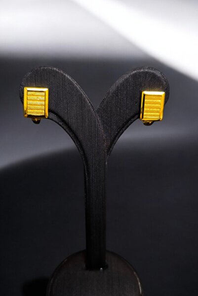 BEYZA DERELİ TAKI AKSESUAR 22 Ayar Fiziki Altın Kaplama Klipsli Kare Hasır Küpe