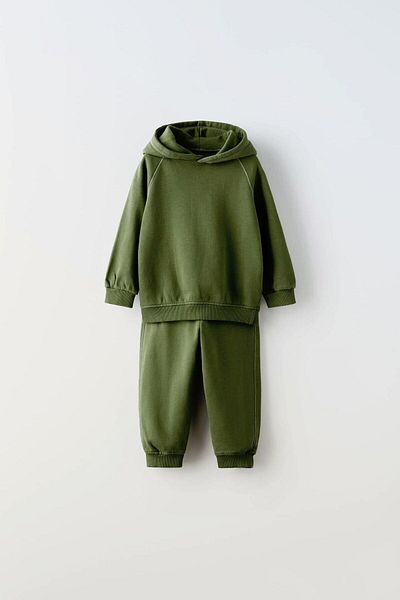 Magu Children's Green Hooded Cotton Sweatshirt Jogger Tracksuit Set