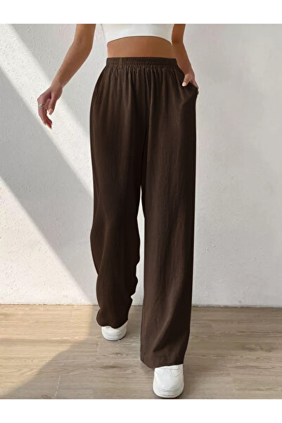 ketenhome Kahve Kadın Bol Kesim Keten Pantolon