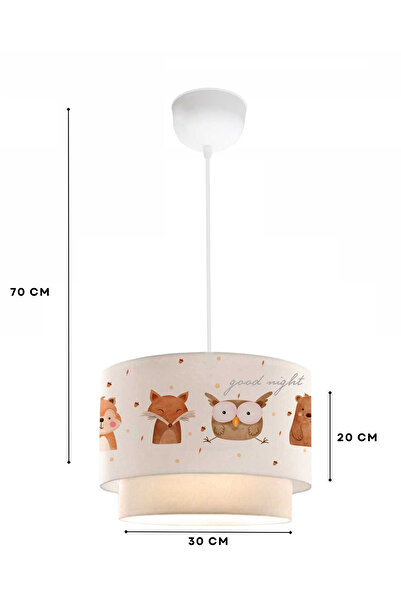 HOMİNG Kids Kumaş Baykuş Baskılı Pasta Çocuk Odası Sarkıt Avizesi Ayd-2993