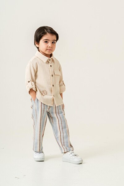 Magu Boys' 2-Piece Set – Shirt and Striped Linen Pants