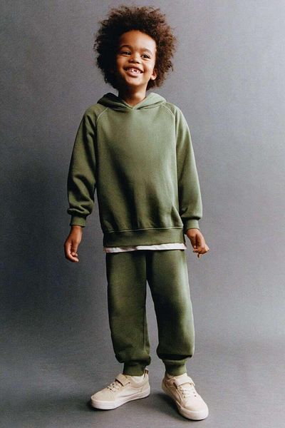 Magu Children's Green Hooded Cotton Sweatshirt Jogger Tracksuit Set