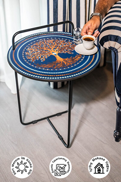 NY Tasarım Hayat Ağacı Desenli Lacivert Iç Ve Dış Mekan (BAHÇE, KAMP, PİKNİK,...