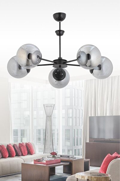 İstanbul Avize Nisa 5'li Siyah Füme Glop Camlı Avize