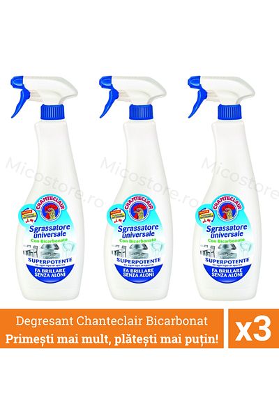 Pachet Promo 3 X Chanteclair Detergent Degresant Universal Bicarbonat, Spray, 600 ml