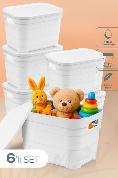 Vienev 6-Piece Lid 5 Liter Storage Box White