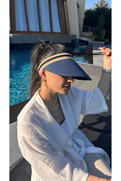 Luminos Butik Синя солом'яна капелюх з козирком - захист від сонця, імпортна стрічка Hsr2000