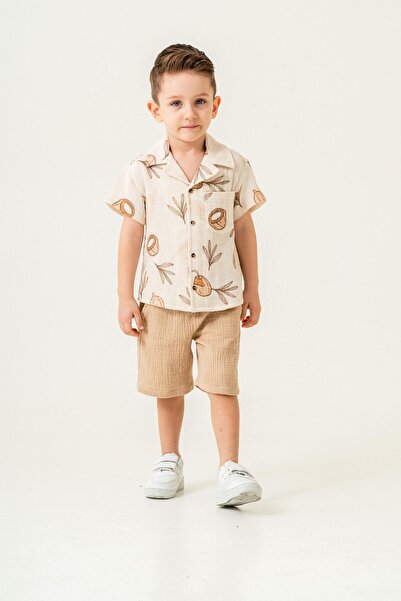 Magu Boys Cotton Coconut Print Short Sleeve Shirt and Shorts Set - Summer Comfort
