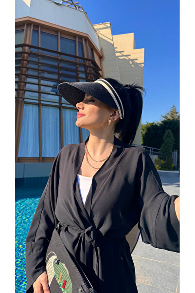 Luminos Butik Siyah Güneş Koruyucu Ithal Şeritli Hasır Vizör Şapka Kutulu Gönderim Hsr2000