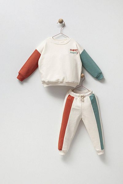Magu Children's Cotton Happy Printed Sweatshirt Jogger Tracksuit Top and Bottom Set