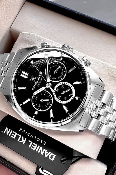 Daniel Klein Original Men's Wrist Watch 3 Atm Waterproof Silver_Black Color Steel Band Bracelet Dker2036C4