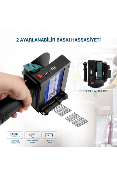 gaman Mini El Tipi Şarjlı Taşınabilir Dokunmatik Yazıcı Kodlama Makinesi Müre...