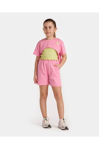 Magu Girl's Cotton Crop T-shirt Boddy Shorts 3-Piece Top and Bottom Set