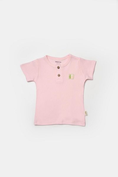Magu Baby Girl Cotton Ribbed Buttoned T-Shirt and Shorts Set