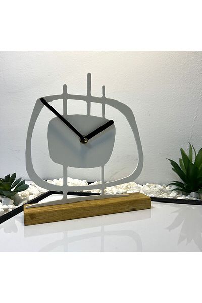 OEM Decorative clock "Free Forms" with natural wooden base, 21.5 cm, white, 3D printed