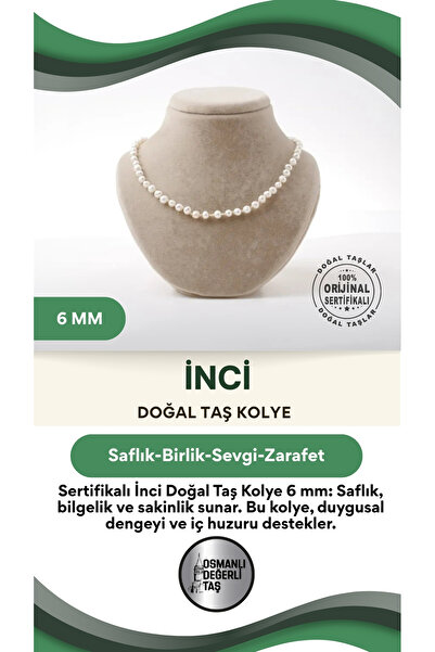 OSMANLI DEĞERLİ TAŞ قلادة من الحجر الطبيعي اللؤلؤي المعتمد 6 مم، M571