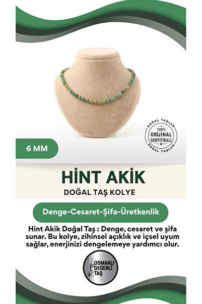 OSMANLI DEĞERLİ TAŞ Hint Akik Doğaltaş Kolye 6 Mm, M570