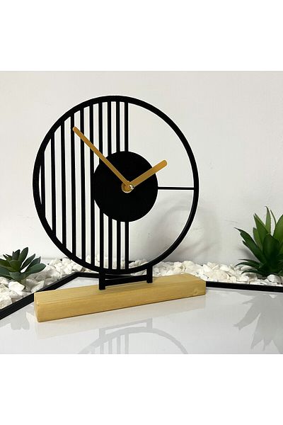 OEM Decorative clock "Ritm Abstract" with natural wooden base, 22.5 cm, black, 3D printed
