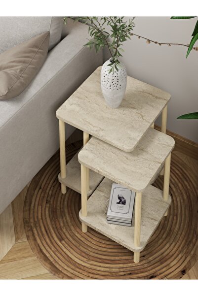 DESENGO Family 2li Ahşap Ayaklı Zigon Sehpa-çay Sehpası-servis Sehpa-salon Sehpa-modern Tasarım
