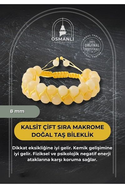 OSMANLI DOĞAL TAŞ Calcite 8 mm Double Row Macrame Natural Stone Bracelet