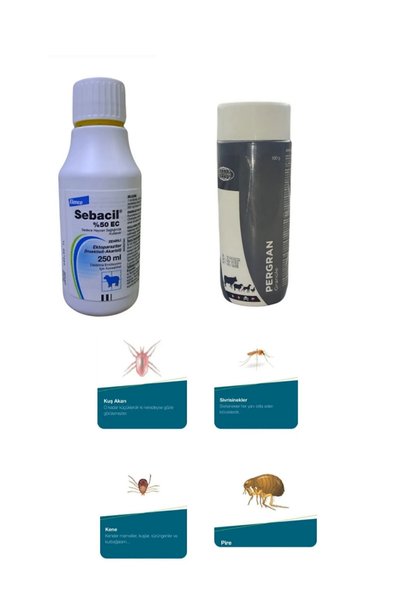 ELANCO Sebacil 250ml/bit Pire Kene Ilacı-pergran100gr Bit Pire Kene Tozu/2'li...