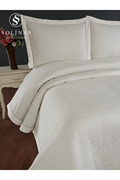 Solinas Collection Bellamira Krem – Gri Kenarı Biyeli Çift Kişilik Yatak Örtüsü